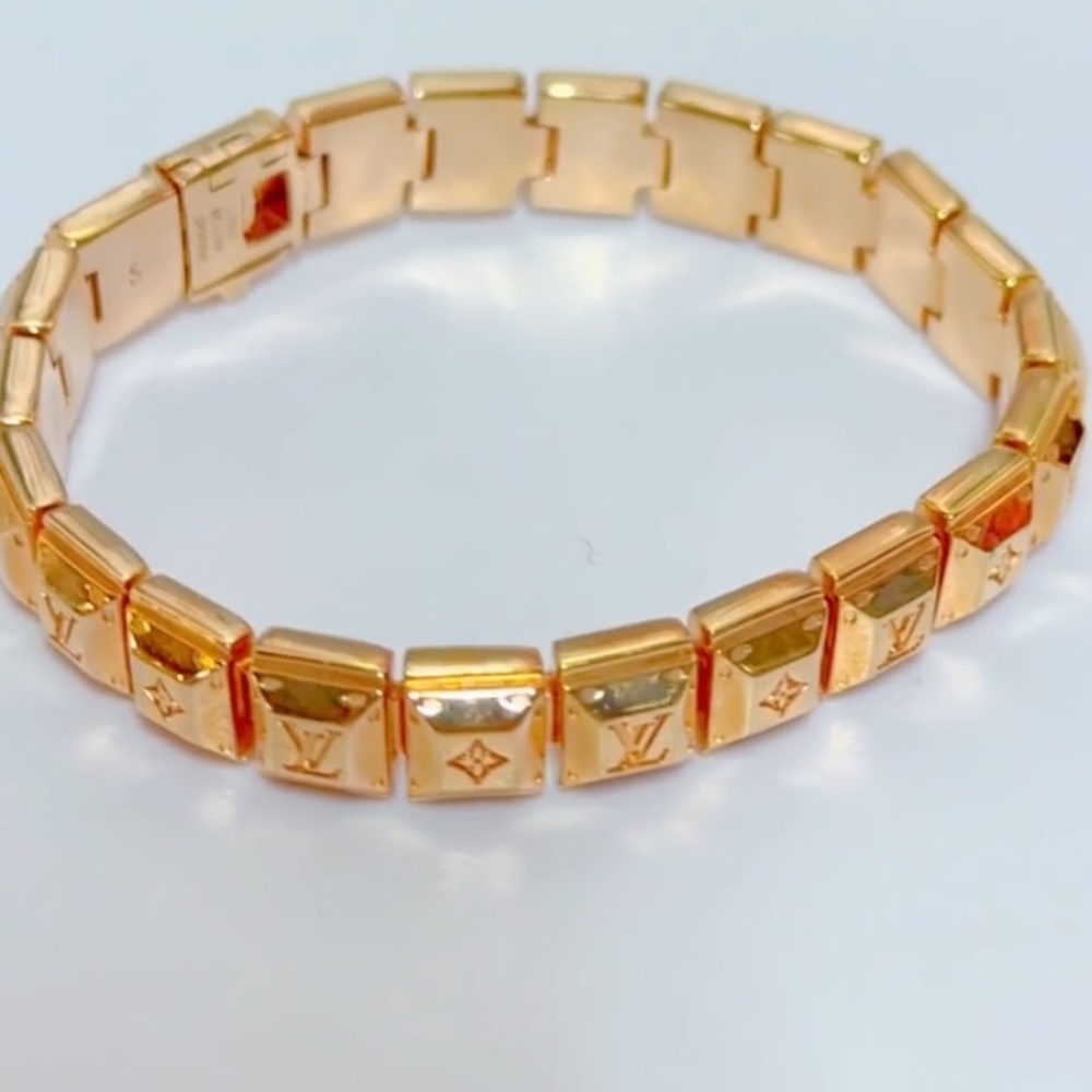 AUTHENTIC Louis Vuitton Brasle Nanogram Gold Tone Tennis Bracelet in a LV Box - Picture 2 of 10